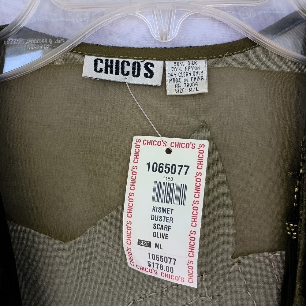 Chico's Vintage Olive Silk Velvet Burnout Tassel Beaded Kimono - Picture 11 of 11